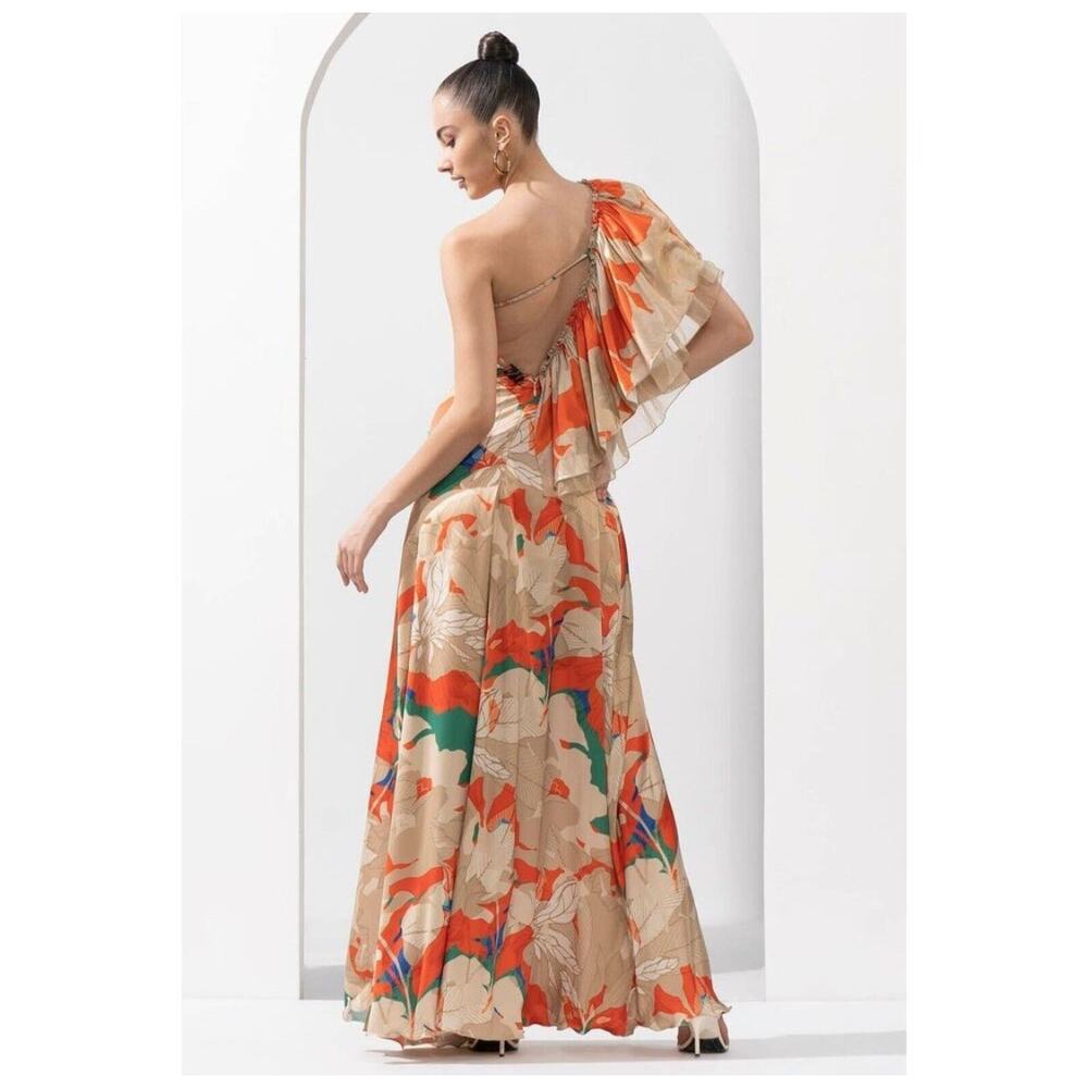 Anthropologie x Mandira Wirk One Shoulder Frilled Dress Size Medium P - Picture 2 of 9